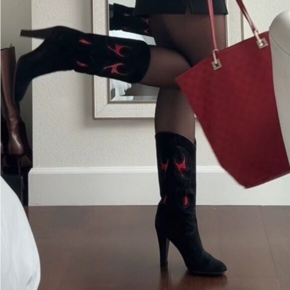 Sergio Rossi Suede Printed Western Boots - Picture 1 of 7